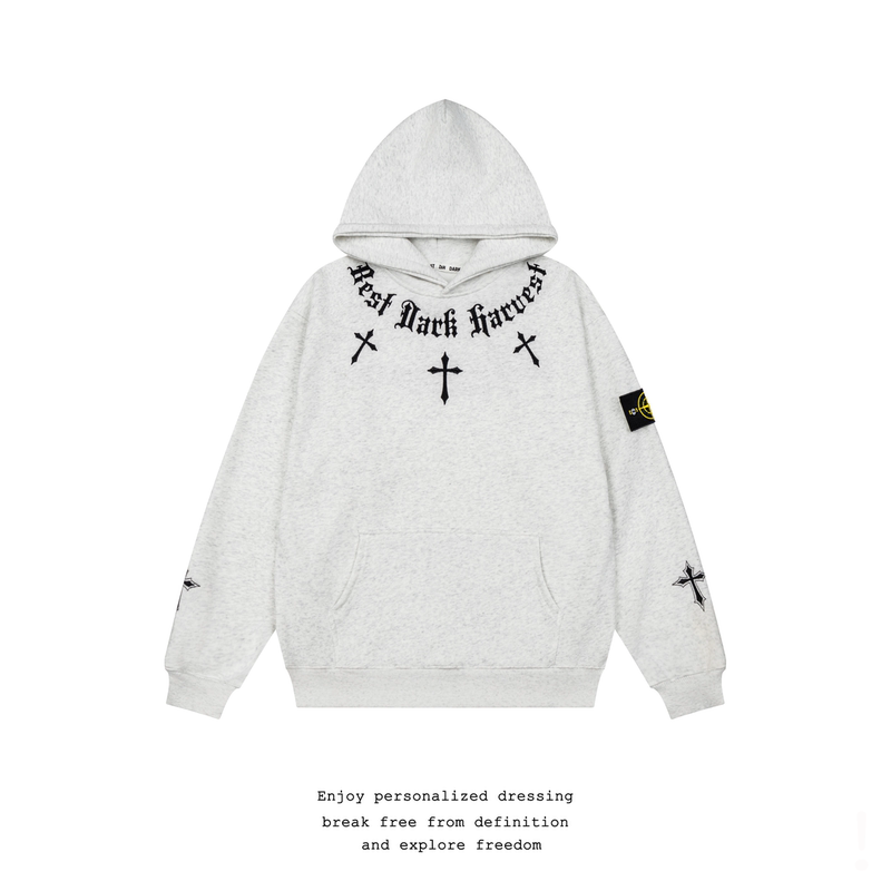 Agra American-Style Cross Embroidered Hoodie Autumn and Winter Unisex Couple Drop Shoulder Sleeve Casual Loose Top
