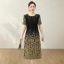 Summer dresses for middle-aged mothers fashionable and slimming middle-aged and elderly womens skirts thin mid-length waist-cinching and slimming
