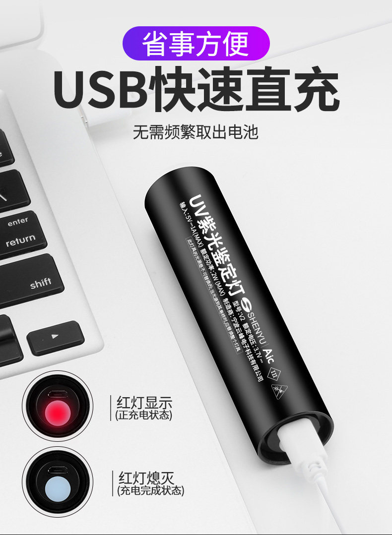 Cross-Border Popular Product: Wood's Lamp for Detecting Cat Ringworm, Urine Fungus, and Fluorescent Agents; Mini Flashlight with Ultraviolet Light for Banknote Verification