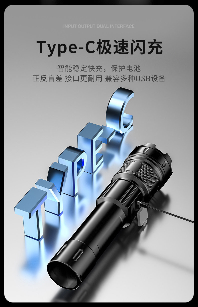 High-brightness, long-lasting, rechargeable, long-range, ultra-bright, outdoor, small, mini, portable, durable, household flashlight