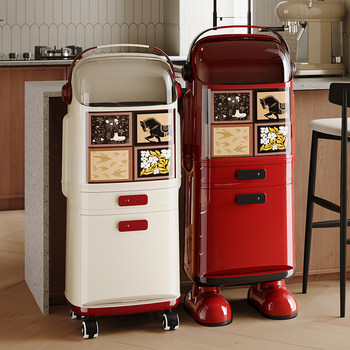 Large Kitchen Trash Can for Home Use with Lid, Double-Layer Integrated, Odor-Proof, Double-Layer Separation for Dry and Wet Waste, Vintage Style