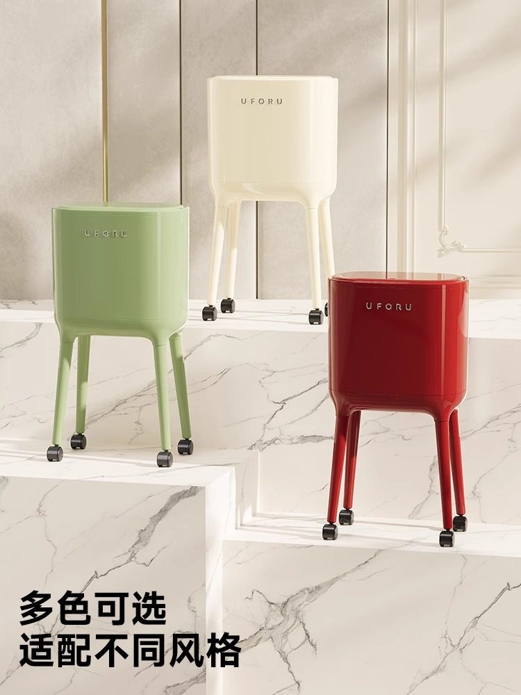 Trash Can for Home Use 2025 New Model Indoor Living Room Kitchen Dedicated No Bending Required Movable with Wheels High-Legged with Lid