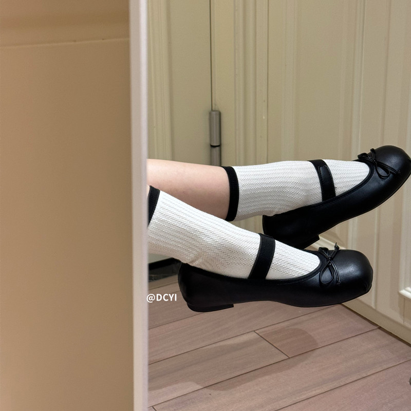 DCYI Black Bow Ballet Style Silver Girlish Single Shoes Soft Sole Versatile Comfort Low Heel French Mary Jane Style
