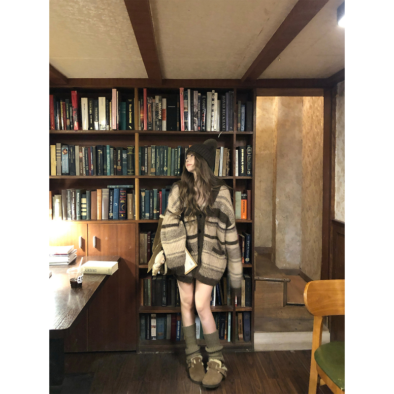 Annihh【Heart's Favorite】Relaxed and Atmospheric Heavy Knit Color-Block Oversized Sweater Cardigan Jacket Annihh【Heart's Favorite】Relaxed and Atmospheric Heavy Knit Color-Block Oversized Sweater Cardigan Jacket
