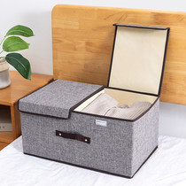 Storage box dormitory fabric cotton and linen storage box underwear storage box with lid household storage box clothes box