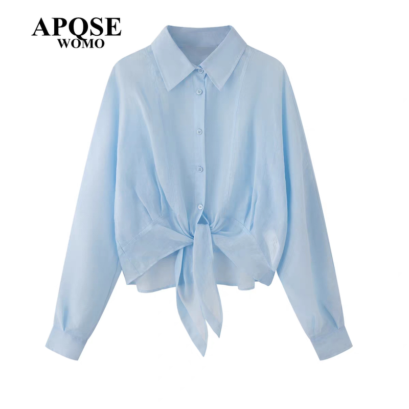 Ainuosi Fengqing 2026 Summer New Fashion Sun Protection Clothing for Women, Long-Sleeved, Irregular Shirt with Turn-Down Collar, Model 2119