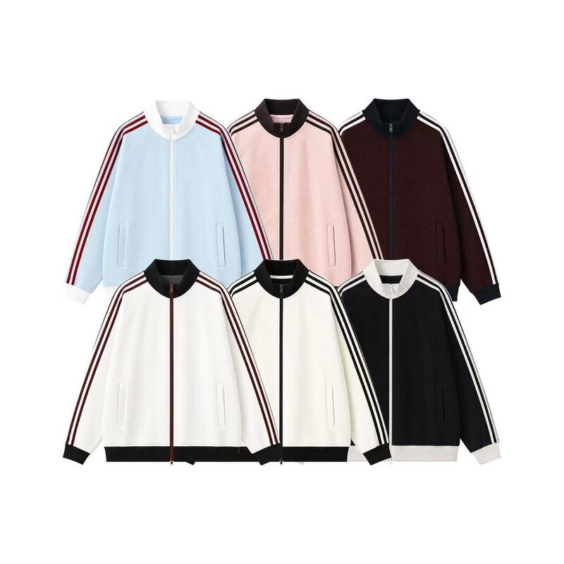 Bbynft Puff Waffle Stand Collar Loose Jacket Sports Casual Retro Knitted Coat Thin Couple's Top