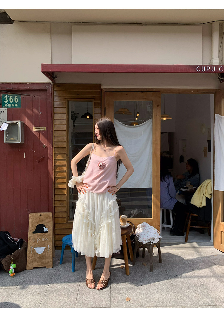 牙套大汪【花朵礼记】топ с объемными цветами розового цвета, регулируемые бретели