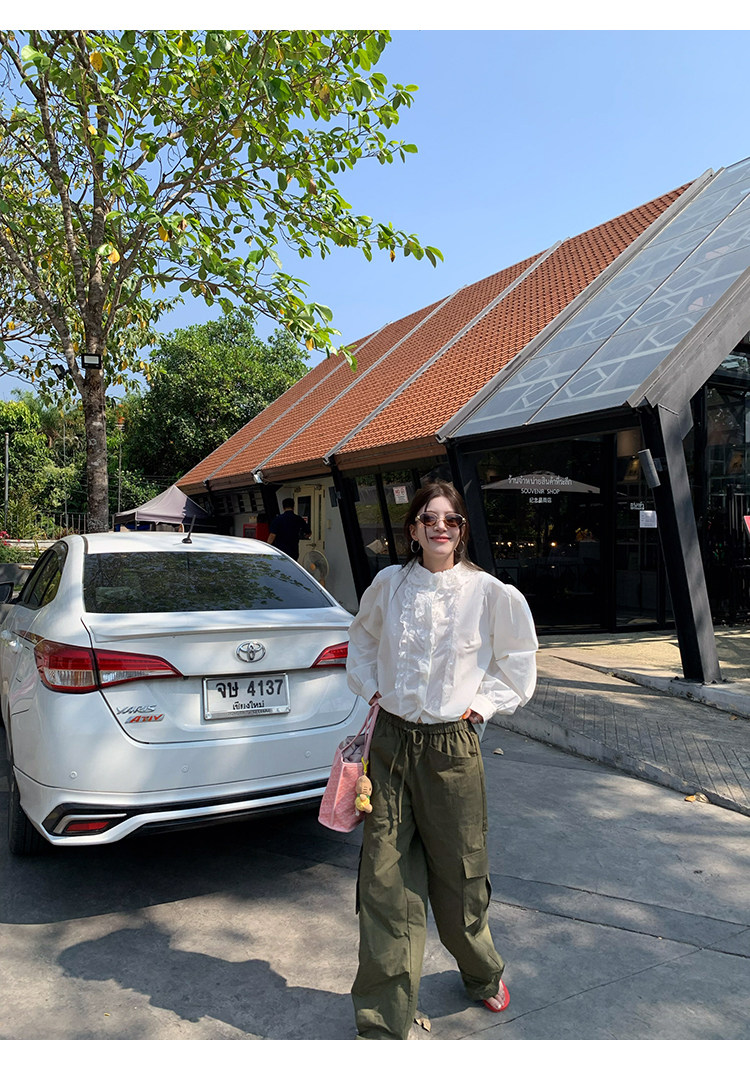 牙套大汪 【Французский белый лунный свет】 Винтажная рубашка с кружевным воротником и объемными рукавами в корейском стиле