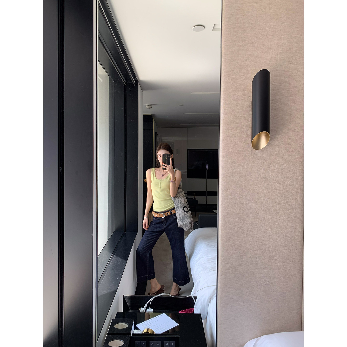 牙套大汪 джинсы с расклешенными штанинами, низкая посадка, ретро стиль, оригинальный деним