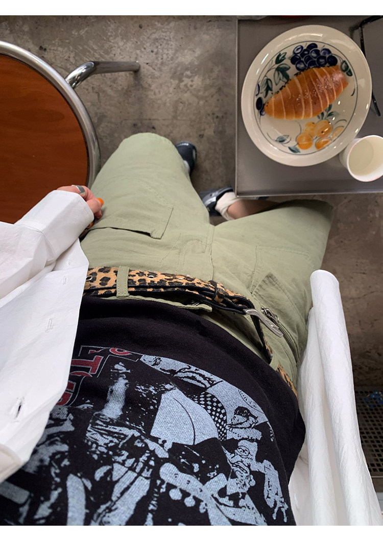 牙套大汪 【Ретро возвращение】 Американский ретро стиль рок контрастная печать прямые плечи приталенная футболка