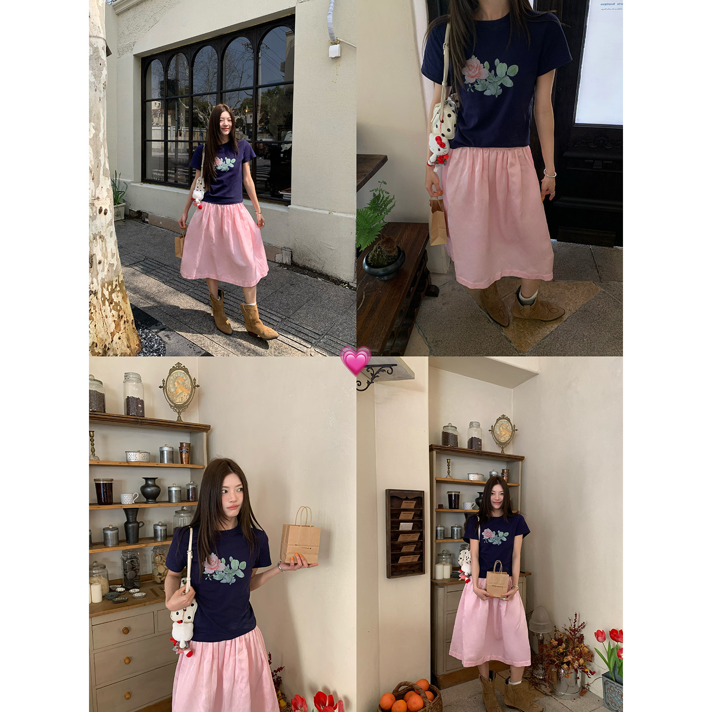 牙套大汪 【Розы! Розы】 Принтованная футболка с короткими рукавами летняя универсальная стройнящая блузка