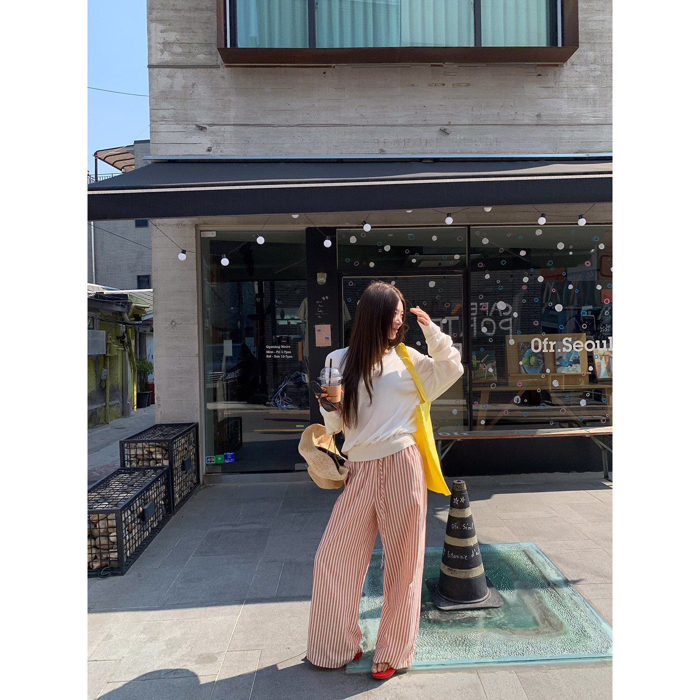 牙套大汪 【Каннские впечатления】 красные ретро полосатые широкие брюки с низкой талией