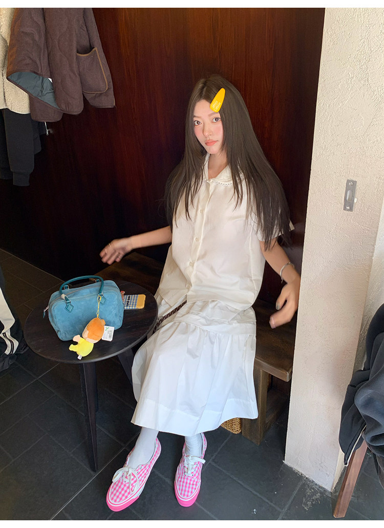 Женский комплект miu - белая рубашка с короткими рукавами и юбка в корейском стиле