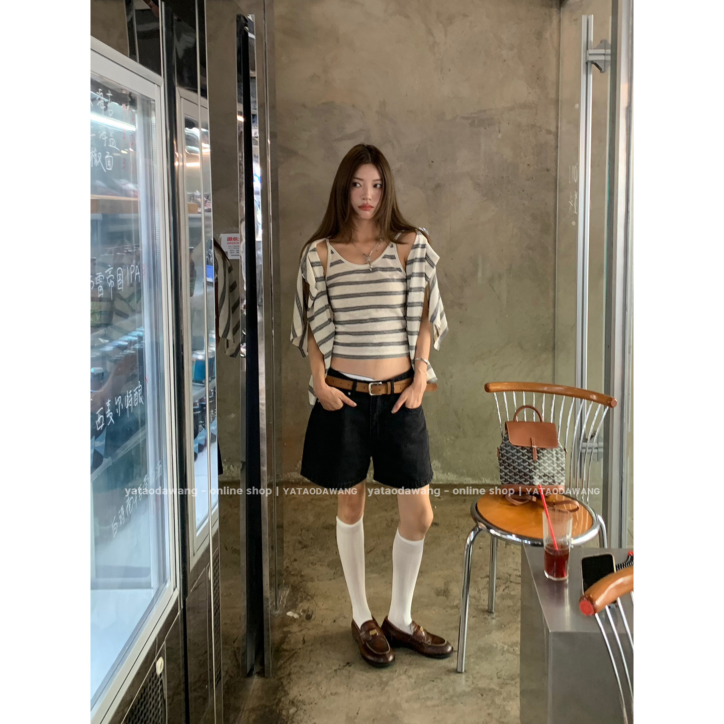 牙套大汪 джинсовые шорты с высокой талией для стройного силуэта