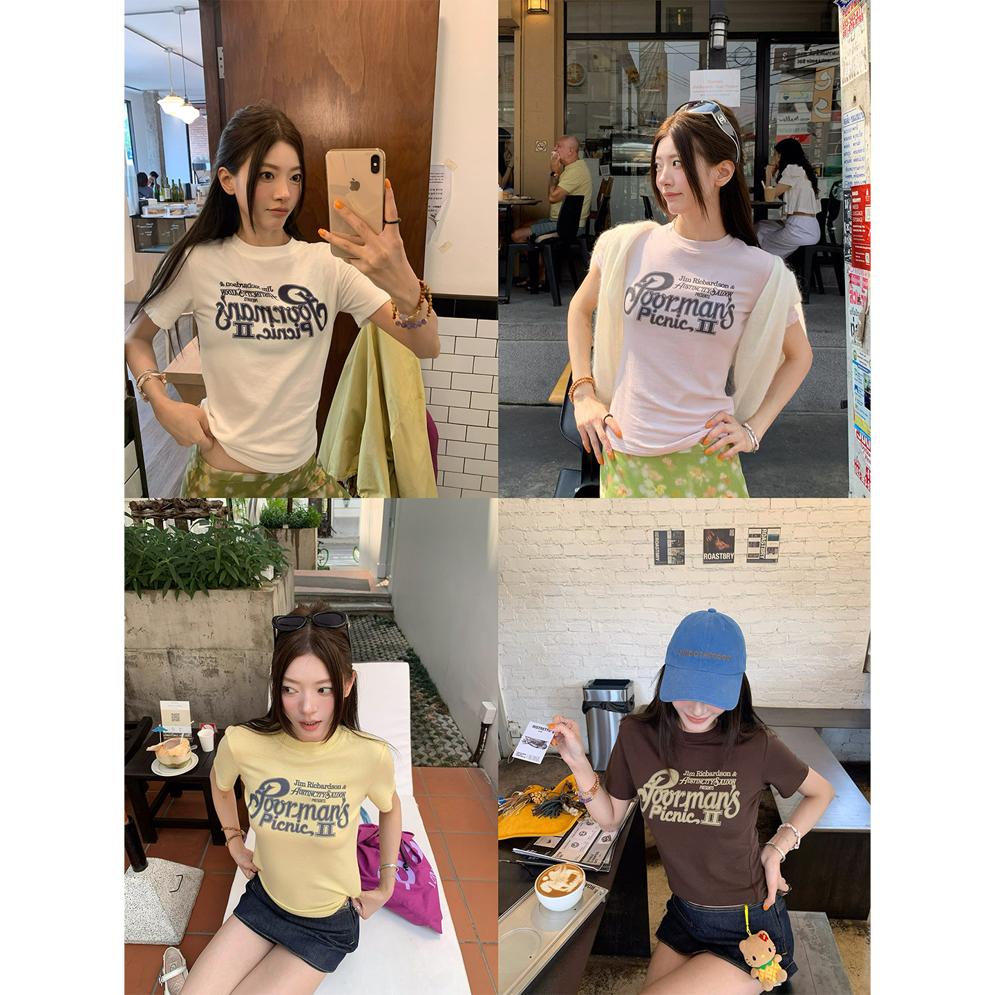 牙套大汪 【Уличный пикник】 Приталенная футболка с коротким рукавом и принтом букв