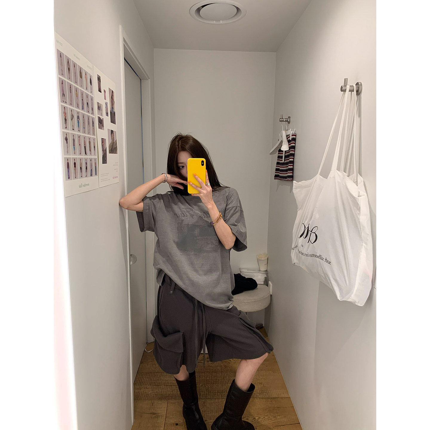 牙套大汪 【Американский GIRL】 Уникальный цвет! Американская винтажная футболка с принтом свободного кроя с заниженной линией плеч