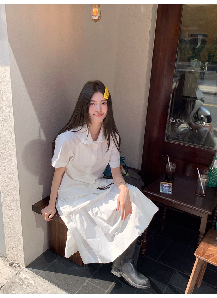 Женский комплект miu - белая рубашка с короткими рукавами и юбка в корейском стиле