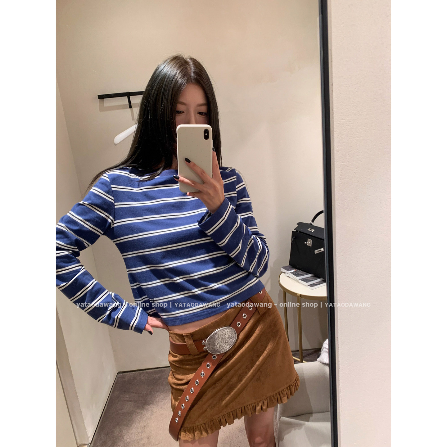 牙套大汪 【海魂2代】полосатая голова синяя осенняя новинка casual свободная стройнящая базовая футболка