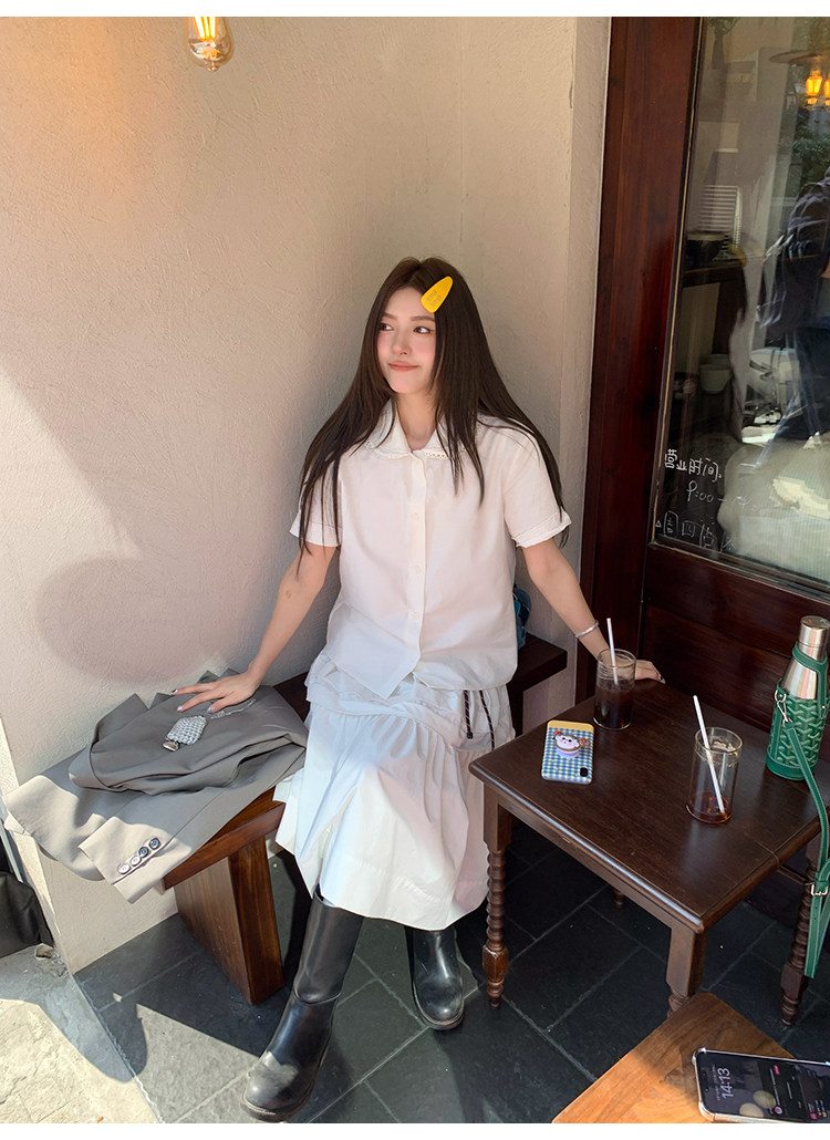 Женский комплект miu - белая рубашка с короткими рукавами и юбка в корейском стиле