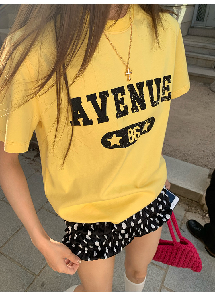 牙套大汪 Футболка с буквенным принтом, короткий рукав, 2 цвета