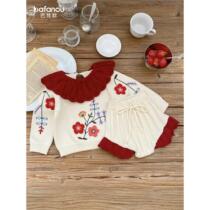 Bafanou baby clothes baby girl knitted sweater set ruffle collar cardigan two-piece set 2024 autumn new style