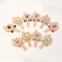 1PC Handmade Beech Animal Hand Teething Wooden Ring Baby Woo