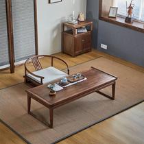 New Chinese style black walnut tatami tea table and chair combination balcony Zen bay window table modern ash wood low floor table