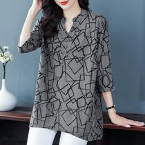 Moms Autumn Clothes Three-quarter Sleeve T-shirt Womens Loose Plus Size Plus Size 200 Jin Fat MM Mid-Length Belly Covering Sleeve Top