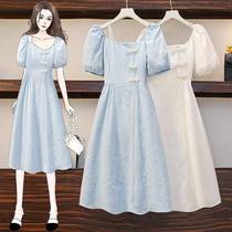 Gentle style dress summer chic design improved cheongsam to cover belly and slimming pearl plate buckle large size skirt