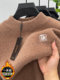 One-piece velvet winter half-turtleneck sweater for young and middle-aged men, new fashion embroidered velvet thickened warm sweater trendy