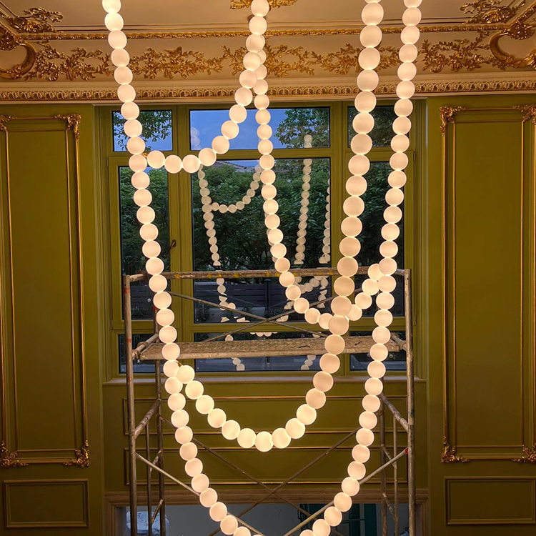 Spanish All-Copper Marble Living Room Chandelier, Dining Room Lamp, Bedroom Lamp, Buddhist Bead Necklace Chain, Light Luxury and Elegant Villa Lighting Fixtures