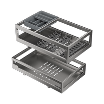 Pull basket dish basket kitchen cabinet 304 stainless steel double-layer drawer-type dish rack to store seasonings inside the home 58