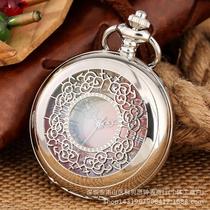 Factory ready stock Silver Hollow Pattern Pink Letter Pendant Quartz Movement Pocket Watch Dropshipping