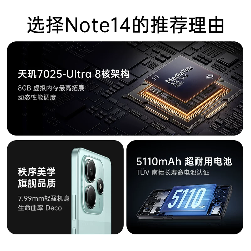 Смартфон с памятью 12+256 ГБ, 5G, камера 50 Мп, пыле- и водозащита IP64, телефон за 100 юаней, Redmi 14r для пожилых и студентов