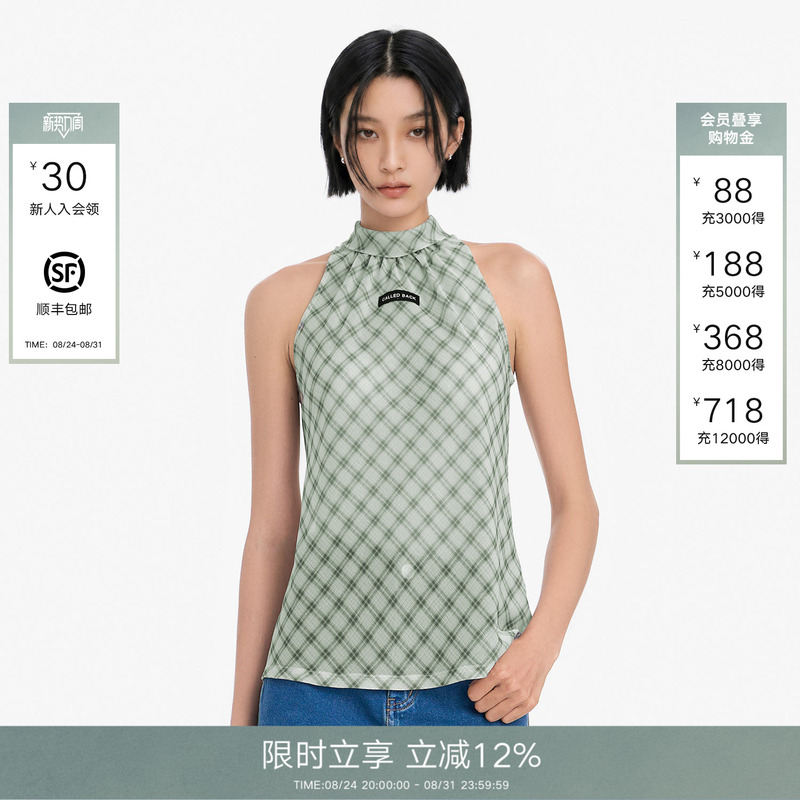 Called Back Halter Neck Plaid T-Shirt for Women, 2026 Summer New Style, Casual and Stylish Sleeveless Top Called Back Halter Neck Plaid T-Shirt for Women, 2026 Summer New Style, Casual and Stylish Sleeveless Top