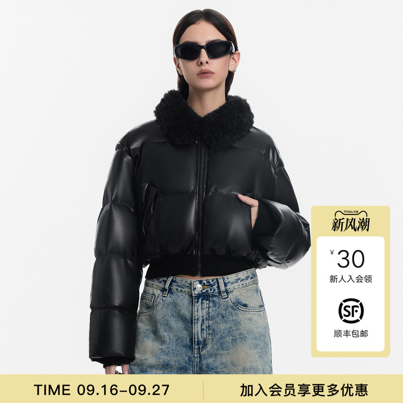 Calledback Black Fur Collar Shiny Short Leather down Jacket for Women 2026 Autumn and Winter Goose down Jacket Calledback Black Fur Collar Shiny Short Leather down Jacket for Women 2026 Autumn and Winter Goose down Jacket