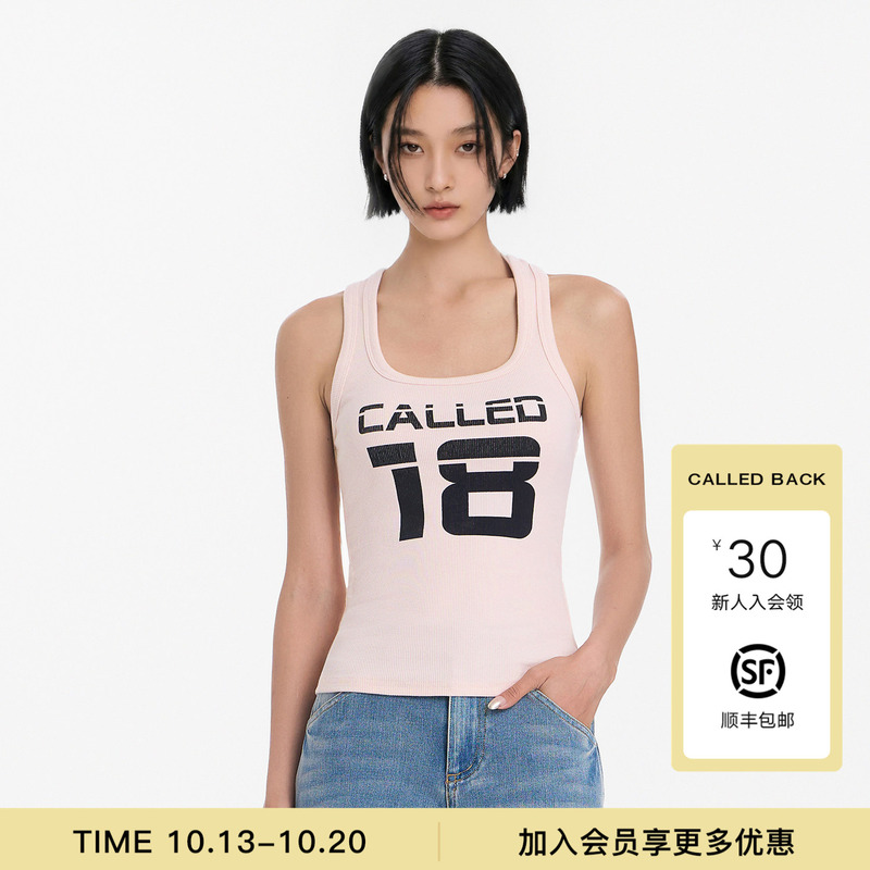 【Vava Li Xiaoran and Ren Duorong Same Style】Calledback Letter Print Autumn Vest Women's Sleeveless Top