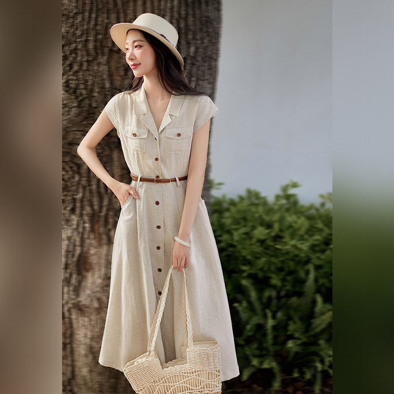 【Intellectual】Elegant Commuting Tencel Linen Suit Collar Dress Intellectual Workwear Dress 【Intellectual】Elegant Commuting Tencel Linen Suit Collar Dress Intellectual Workwear Dress