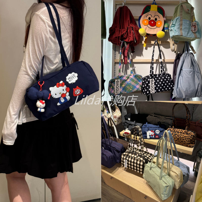 American Baggu Autumn New Embroidered Collaboration Nylon Bag Shoulder Handbag Bowler Bag Bowling Bag