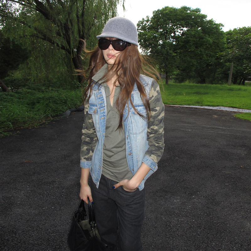 Andnever E Distressed Denim Patchwork Camouflage Jacket with a Vintage Feel, Retro Workwear Stylish Coat Andnever E Distressed Denim Patchwork Camouflage Jacket with a Vintage Feel, Retro Workwear Stylish Coat