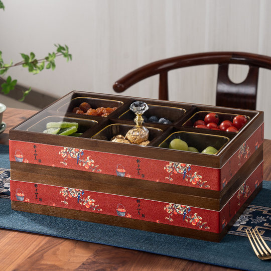 German Red Compartmentalized Fruit Box for Living Room, Home Use, Light Luxury High-End Dried Fruit Box, Chinese New Year, Housewarming, Wedding, Storage Snack Tray