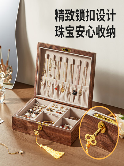Walnut Solid Wood Jewelry Box, High-End Flip-Top Jewelry Storage Box, Birthday and New Year Gift for Best Friend, Girlfriend, Wife