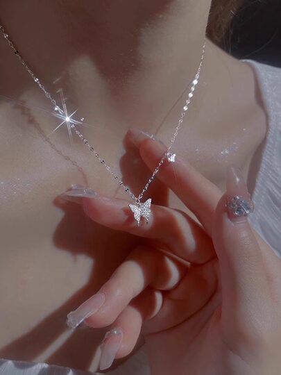 S999 Sterling Silver Butterfly Necklace Accessory for Women, High-End 2025 New Popular Model, Birthday and New Year Gift for Girlfriend