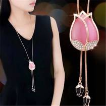Internet celebrity Japanese and Korean fashion cats eye tulip necklace womens pendant sweater chain clothes accessories pendant versatile long