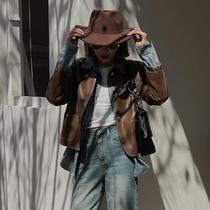 GNY Thirteen Lines 2023 Autumn New Korean Style Loose Short Single-breasted Design Retro Leather Jacket 8019