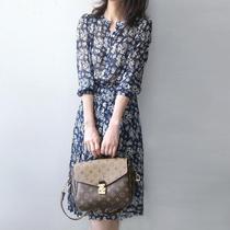 2023 spring and autumn new womens clothing Internet celebrity floral chiffon three-quarter sleeve thin dress summer