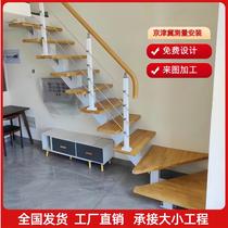 Steel-wood staircase household indoor double-level small apartment loft duplex straight beam staircase custom staircase loft direct sales