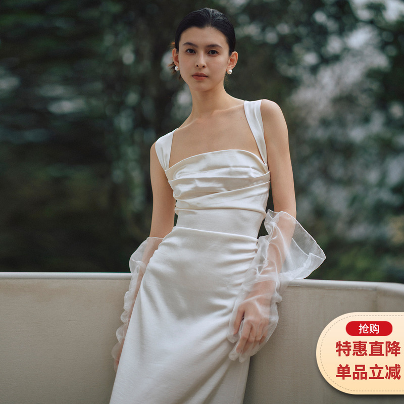 Rosyrokh Original Accessible Luxury Satin Dressing Gown Evening Engagement Dress Backless Dress