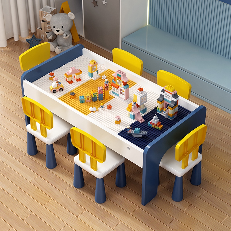Children's Building Block Table, Multi-Functional Table for Boys and Girls, Large Particle Building Block Assembly Educational Toy Table, Baby Learning Table